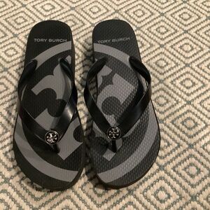 Tory Burch Black and Grey Flip Flops